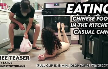 Eating Chinese Food in the Kitchen Casual CMNF